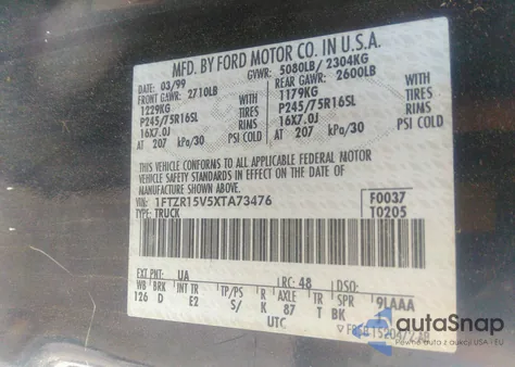 1999 Ford Ranger Xl/Xlt из США, поврежденный, VIN 1FTZR15V5XTA73476